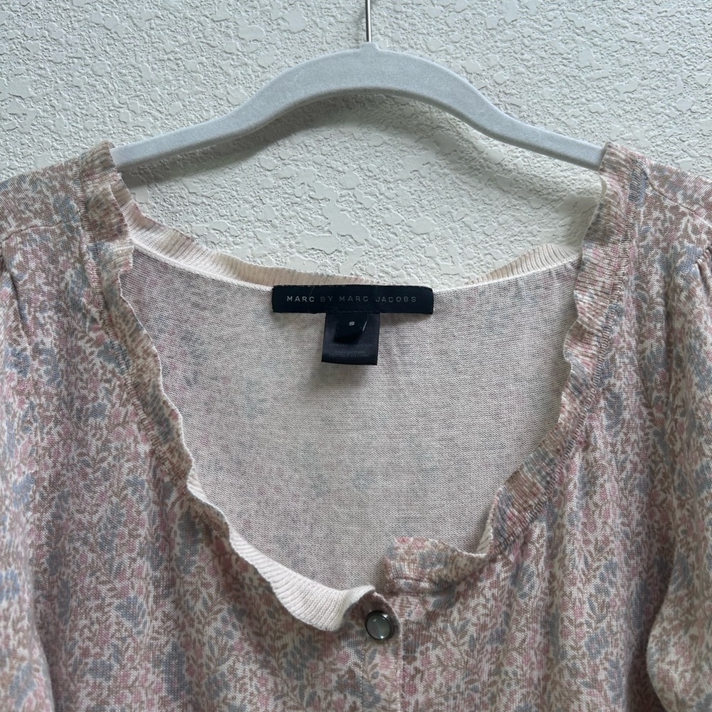 Marc by Marc Jacobs Beige Floral Ruffle Cardigan Size S - Picture 3 of 6